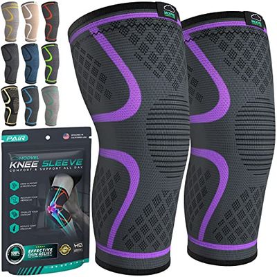 MODVEL Kniebraces voor kniepijn voor dames en heren, set van 2 kniebrace voor kniepijnset, kniebrace compressie mouw, kniebraces voor kniepijn, meniscusscheur, ACL & artritis pijnverlichting