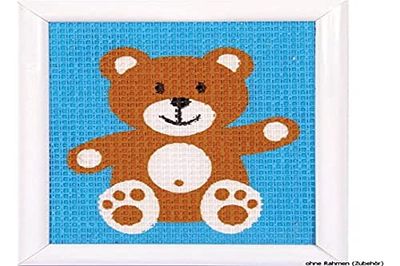 Vervaco Kit Creatif Enfant Point De Croix Kit Complet Motif Broderie A LITTLE BEAR Debutant Deco Activité Manuelle Enfant Cadeau DIY Kit Artiste Kids Crafts Cross Stitch ca. 12,5 x 16 cm