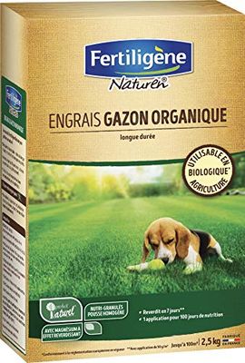 FERTILIGENE NATUREN NATGAZ1C - Engrais Gazon Organique UAB 2,5 kg - Reverdit en 7 jours - 1 application pour 100 jours de nutrition - Reverdit en 7 jours - Limite les risques de lessivage - Pour 100m²
