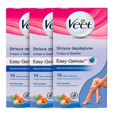 Veet Lot de 3 bandes dépilatoires pour les jambes, les bras, les aisselles et la zone Bikini, 3 paquets de 16 bandes