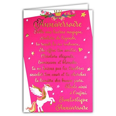 Afie 69-3019 Birthday Card with Large Text in Gold-Plated Words That Shine; Comes with Matching Colour Envelope; Closed Card Size 11.5 x 17 cm; Made in France