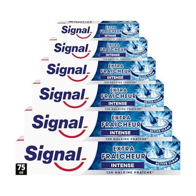 SIGNAL - Dentifrice Extra Fraicheur Intense - 12h d'haleine fraiche - Extra longue durée - 96% d'ingrédients d'origine naturelle (lot de 6x75ml)
