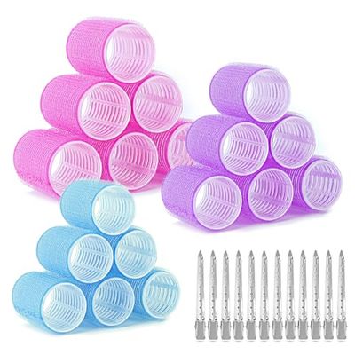 AiQInu 30 Piezas Rulos Pelo Grandes, Con 18 Bigudies Pelo Autoadhesivas Y 12 Pinzas Pelo Peluqueria, Talla Grande Rulos Para El Pelo Para Damas Y Niños Diy (40, 30, 20 mm)