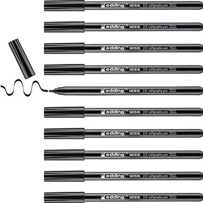 edding 1255 rotulador caligráfico - negro - 10 rotuladores - punta 2 mm - rotulador de fibra para papel, madera, terracota - principiantes, letras a mano, bullet journals, libros de caligrafía