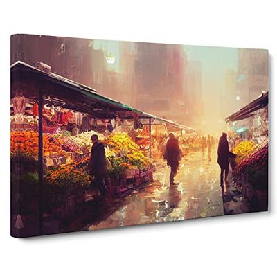 The Flower Market Vol.2 Canvas Wall Art Print Ready to Hang, Framed Picture for Living Room Bedroom Home Office Décor, 30x20 Inch (76x50 cm)