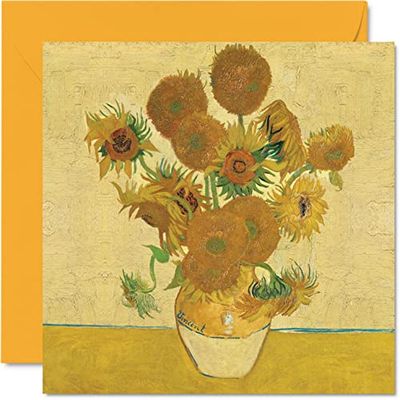 Klassieke kunst Van Gogh kaarten voor vrouwen mannen - zonnebloemen - beroemde abstracte verjaardagskaart voor mama papa tante oom opa opa oppas, 145mm x 145mm klassiek kunstwerk traditioneel schilderen wenskaarten