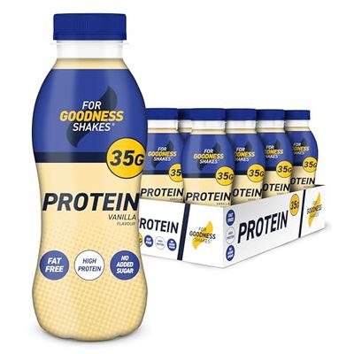 For Goodness Shakes Vanilla Protein Shakes, 35g Protein, High Protein, Fat-Free, Ready-To-Drink, Vitamin D & B12, No Added Sugar, Gluten-Free, Breakfast or Pre & Post Workout, 8 x 330ml