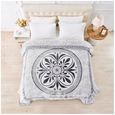 GC GAVENO CAVAILIA Fleece Throw Blanket - Soft Fluffy Polyester Blanket For Bed, Sofa, and Couch Double (150x200 Cm) - Easycare, Anti Allergic Throw - Stylish Greek Blankets for Adults - Grey