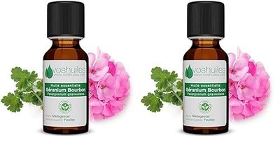 Voshuiles - Huile Essentielle Géranium Bourbon - 20ml - 100% Pure et Naturelle - HEBBD - Utilisation en Diffusion - Parfum Très Odorant - Traçabilité et Qualité - Entreprise Française (Lot de 2)