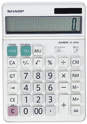 Sharp EL-340W - Calcolatrice da tavolo con display mobile, funzionamento a energia solare/batteria, colore: Bianco