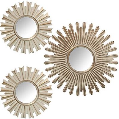 DRW - Set di 3 applique da parete rotonde con specchi in melamina in bianco antico 35 cm-1 25 cm-2 pz