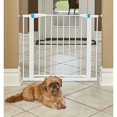 MidWest Homes for Pets Steel Pet Gate with Phosphorescent Glow Strip; 73.66 cm High Walk-thru Steel Pet Gate by 73.66 cm to 96.52 cm Wide in Soft White w/ Night Lighted Glow Frame; 2929SG-GL