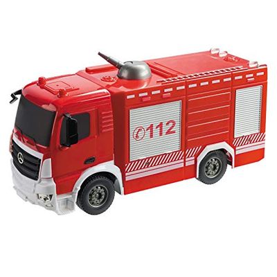 Mondo Motors - Mercedes Antos Fire Truck RC - Camion dei pompieri radiocomandato in scala 1:26 - funzione luci/suoni - Controller 2.4 GHz - Colore rosso - 63516