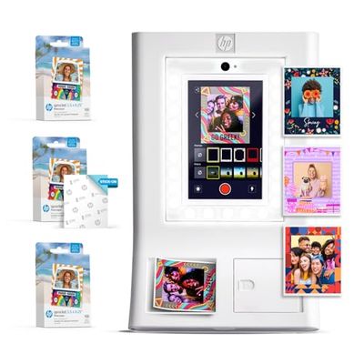 HP Sprocket Máquina de Fotomatón Impresora de Fotos a Color Instantánea (Blanco) Paquete de Papel + Papel Fotográfico Zink 3.5 x 4.25” Zink con Respaldo Adhesivo (300 Hojas)