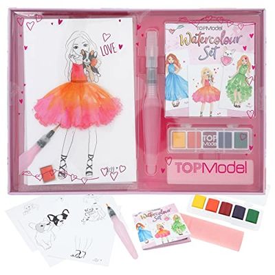 Depesche Fantasia 12153 TOPModel 20 Fogli di Motivi su Carta, Set di Pittura Creativa con 5 Colori ad Acquerello e 1 Matita a Pennello, Multicolore, Mittel