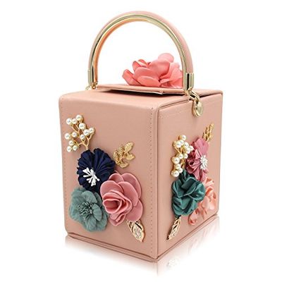 Milisente Pochette da sera da donna con scatola quadrata floreale borse da sera a tracolla borse a tracolla borsa a tracolla pochette da matrimonio con fiori, Rosa chiaro, Medium