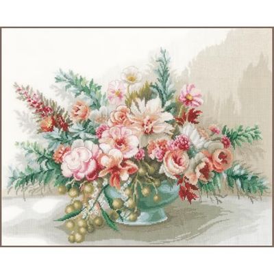 LANARTE Punto Croce Contato Mazzo di Fiori Decorativi Set Fai da Te Creativo Adulti Ricamo Casa Decor Arte da Parete Kit per Hobby Cross Stitch, Cotone, Multicolor, ca. 45 x 37 cm