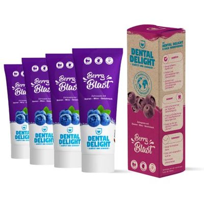 DENTAL DELIGHT Berry Blast (Öko-Test SEHR GUT) | 4x fruchtige Zahnpasta Blaubeere-Minze | vegan klimaneutral ohne Mikroplastik