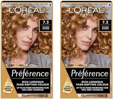 L'Oreal Paris Preference Hair Dye, Long Lasting, Luminous Permanent Hair Colour, 7.3 Florida (Pack of 2)