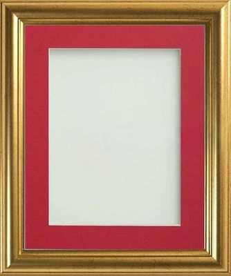 Frame Company Eldridge Gold Photo Frame with Red Mount, A4 for 10x6 inch, fitted with perspex
