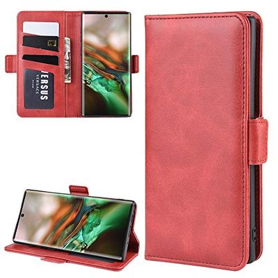Carcasa de telefono Estuche Horizontal de Cuero con Hebilla magnética de Doble Lado for Galaxy Note 10, con Soporte y Ranuras for Tarjetas y Billetera y Marco de Fotos (Negro) (Color : Rojo)