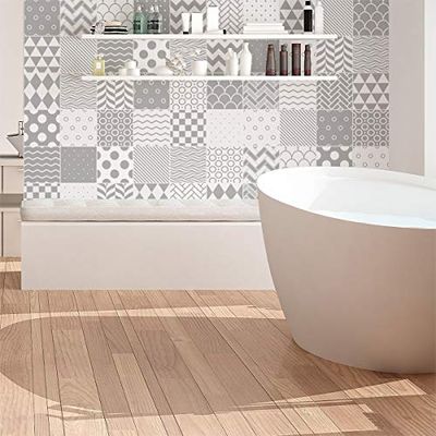 Stickers adhésifs carrelages scandinaves | Sticker Autocollant Carreaux de Ciment - Mosaïque Mural Salle de Bain et Cuisine - 15x15cm - 60 pièces