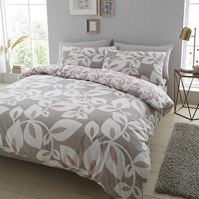 Catherine Lansfield Inga Leaf Blush Set påslakan 250x220+50x80(2) och dra-på-lakan 180 x 200 vit