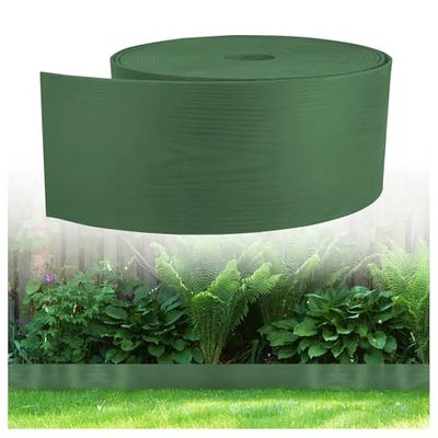 GARDENIX WoodBorder - Bordo flessibile effetto legno, in plastica, lunghezza 10 m, altezza 8 cm, colore verde
