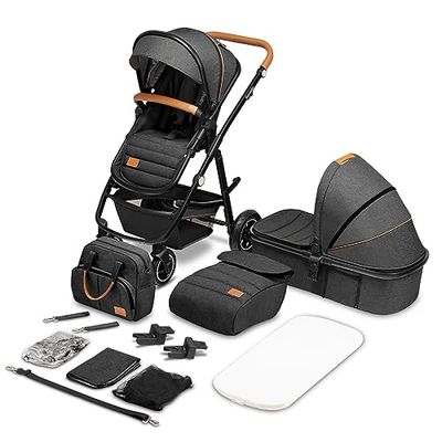 LIONELO Amber 2 in 1 poussette multifonctionnellle, landau, ensemble poussette avec siège sport et nacelle fixe, sac, moustiquaire, couvrir, feuille de pluie