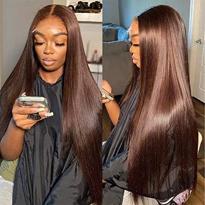 Hermosa 13x4 Brown Lace Front Wigs Human Hair with Baby Hair 180 Density Straight Lace Frontal Human Hair Wigs Pre Plucked Hairline 4 Brown Color 28 Inch