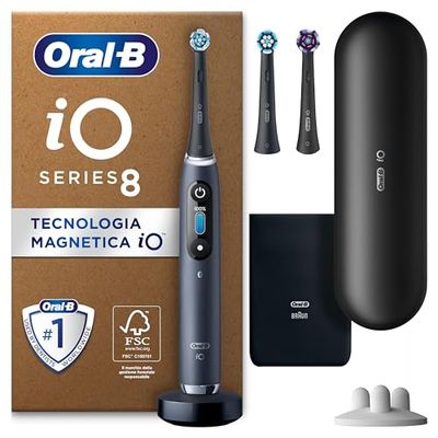 Oral-B Spazzolino Elettrico Ricaricabile iO 8 Nero, 3 Testine Di Ricambio, 1 Custodia Da Viaggio. 1 Spazzolino