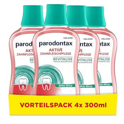 Parodontax Płyn do płukania jamy ustnej, świeża mięta, do codziennego płukania dziąseł, 4 x 300 ml