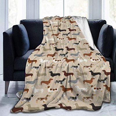 Christmas Dachshund Throw Blanket for Bed Couch Sofa Fuzzy Fleece Lightweight Soft Warm Cozy Travelling Camping Air Conditioning Quilt for Kids Adults All Season
