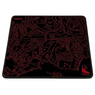Konix Drakkar Tapis de Souris Gaming Medalland 32 x 27 cm - Surface Microfibre antidérapante - Caoutchouc - Motif Carte Viking - Noir et Rouge