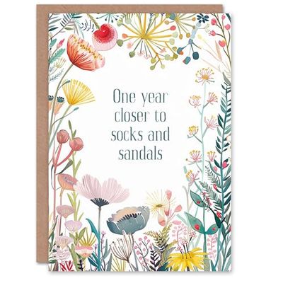 Artery8 Happy Flowers One Year Closer To Socks Sandals For Her Woman Wife Mum Sister Daughter Birthday Greeting Card