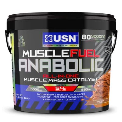 USN Muscle Fuel Anabolic Chocolat Tout-en-un Shake de Protéines en Poudre (4kg) : Poudre protéinée anabolique pour la prise de muscle - Nouvelle formule améliorée.