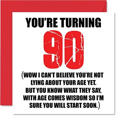 Funny 90th Birthday Cards for Men Woman - Start Lying - Fun Birthday Card for Great Grandad Grandpa Nanny Grandma Nan Gran Granny Dad Mum, 145mm Rude Joke Humour Greeting Cards