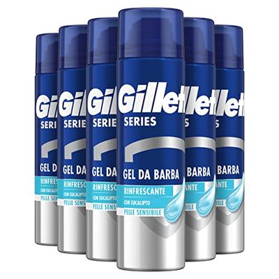 Gillette Series Gel De Afeitar Refrescante Con Eucalipto Para Hombre, Piel Sensible, Contra Cortes, Ardor, Escozor, Enrojecimiento Y Tirantez, 200ml x6