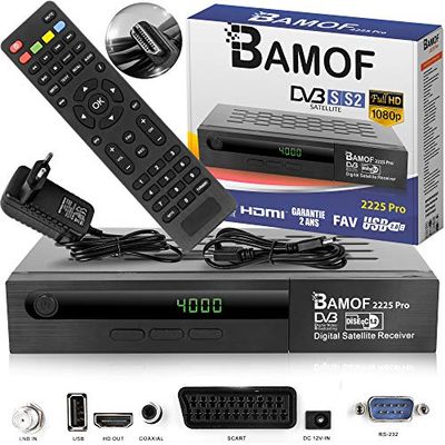 Bamof 2225 PRO satellietontvanger, digitale satellietontvanger, HDTV, DVB-S /DVB-S2, HDMI, SCART, 2X USB, Full HD 1080p, voorgeprogrammeerd voor Astra, Hotbird en Turquosaat, + HDMI-kabel