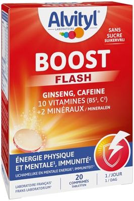 Alvityl Comprimés Boost Effervescents Ginseng et Caféine/10 Vitamines/2 minéraux Dès 15 Ans 20 Jours, Rouge, 20 Unité (Lot de 1)