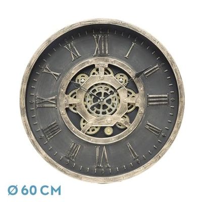 VoltShine Reloj de Pared 60x60x7cm Negro y Oro, Engranajes en Movimiento, Ideal para Decorar y Dar Estilo a Cualquier Espacio.