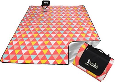 Enero Camp Couverture de Pique-Nique - Couverture d'extérieur Pliable avec poignée de Transport - Couverture de Plage avec Dos en Aluminium - Tapis de Camping - 250 x 200 cm - Carré Multicolore