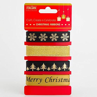 Elegance Christmas Ribbon Assorted Mixed Pack (4 Ribbons x 2 Metres)