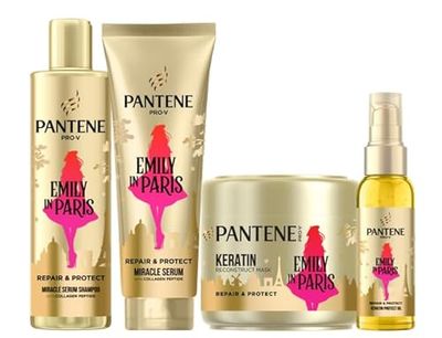 Routine Pantene x Emily in Paris Repair & Protect Shampoing, Soin, Masque & Huile 870ml Edition limitée. Revitalise les Cheveux Abîmés. Enrichi en Nutriments Pro-V et en Peptides de Collagène