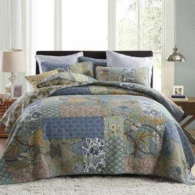 Secgo Queen täcke set för säng – 100% bomullstäcken queen size, grön, salvia sängöverkast (228 x 248 cm) med 2 örngott, lapptäcke vändbara lätta sängkläder