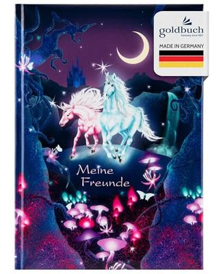 goldbuch Unicorn 43579 Friendship Book DIN A5 with 88 Illustrated Pages for Nursery, Hort and Primary School, for Best Friends at School Time, Art Print, Purple, 70 mm