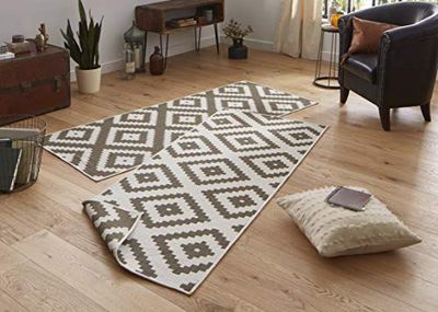 NORTHRUGS Tapis d'extérieur Malte - Résistant aux intempéries - Motif géométrique Moderne - pour Balcon, terrasse, Jardin, Jardin d'hiver - Résistant à l'eau - en polypropylène - Marron - 80 x 350 cm