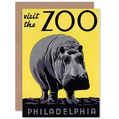 Wee Blue Coo ADVERT ZOO PHILADELPHIA USA HIPPOPOTAMUS BIRTHDAY BLANK GREETINGS CARD