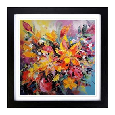 Floral Expressionism No.1 Framed Wall Art Print, Ready to Hang Picture for Living Room Bedroom Home Office, Black 18 x 18 Inch (45 x 45 cm)