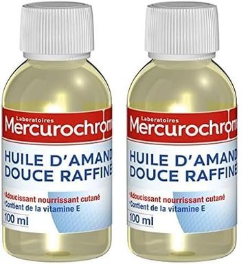MERCUROCHROME - Huile d'Amande Douce Raffinée - Adoucissante et Nourissante - 100 ml (Lot de 2)